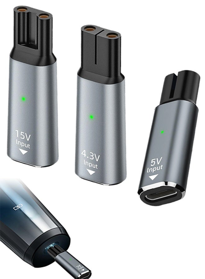 3PCS USB-C Shaver Charger Adapter Set, 4.3V 5V 15V Charging Converter Compatible with Philips Norelco One Blade Series - Image 1
