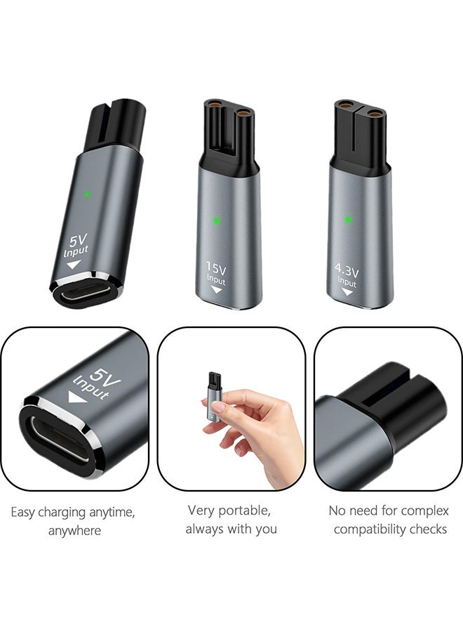 3PCS USB-C Shaver Charger Adapter Set, 4.3V 5V 15V Charging Converter Compatible with Philips Norelco One Blade Series - Image 3