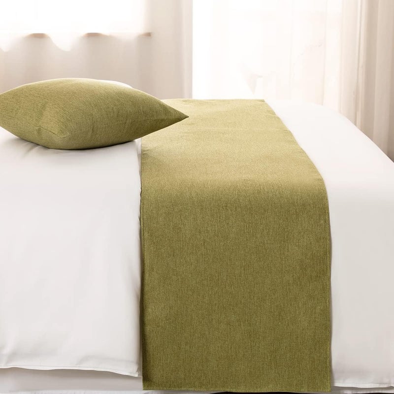 AMBERIS Bed Runner Green, Imitation Linen Durable Decorative Bed Scarf for Home and Hotel (Pillowcase sold separately) - Image 2