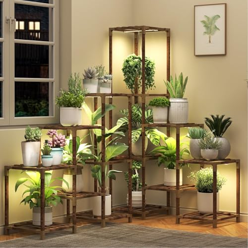 HOMKIRT Large Corner Plant Stand with Grow Light, Plant Shelf Indoor Flower Stand for Living Room Patio Garden Home Decor - Image 1