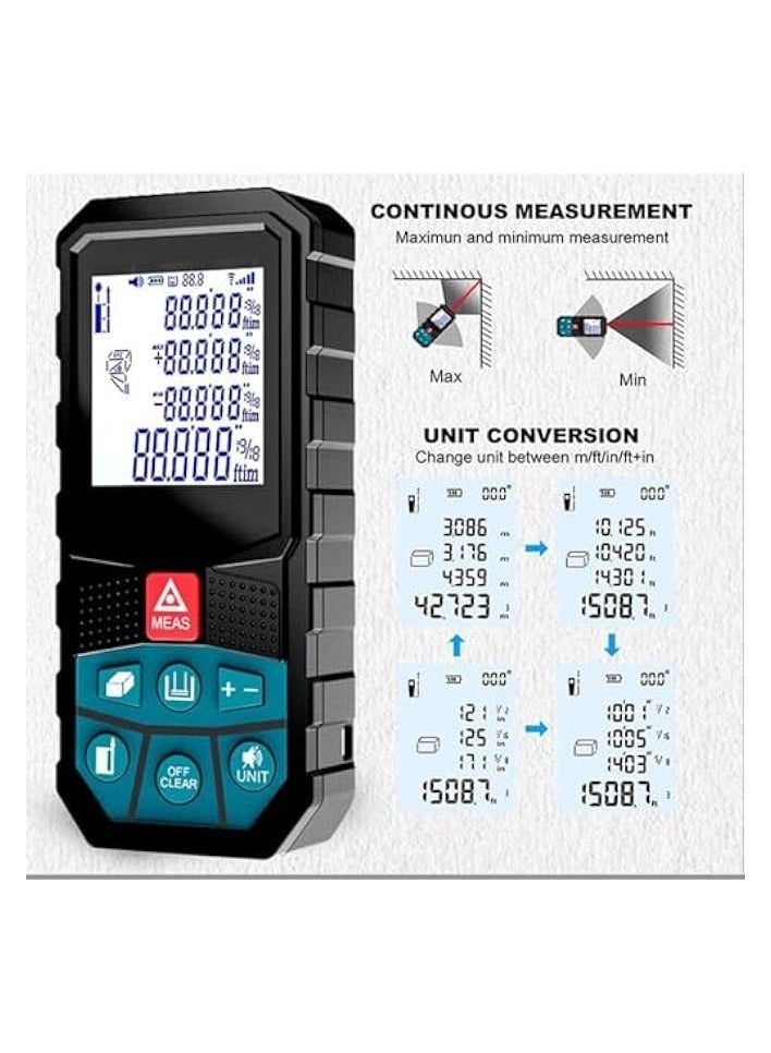 PROMASS Laser Measurement Tool, Portable Laser Measure, Digital Laser Rangefinder with Real-Time Angle and Waterproof LCD Display, Laser Metel  - Image 4
