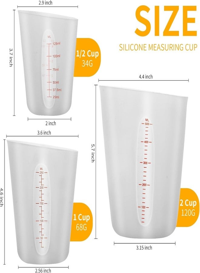 eispap 3 PCS Silicone Measuring Cups (2 Cup + 1 Cup + 0.5 Cup) Flexible Melting Measure Cups for Chocolate,Epoxy Resin Butter, Squeeze Pour Baking Cup BPA Free with Marking ML/Ounce (White) - Image 4