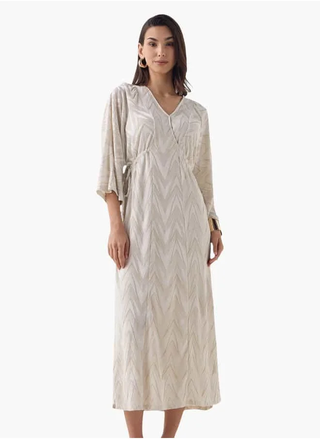 Iconic Iconic Textured V-neck Dress with Slit Detail