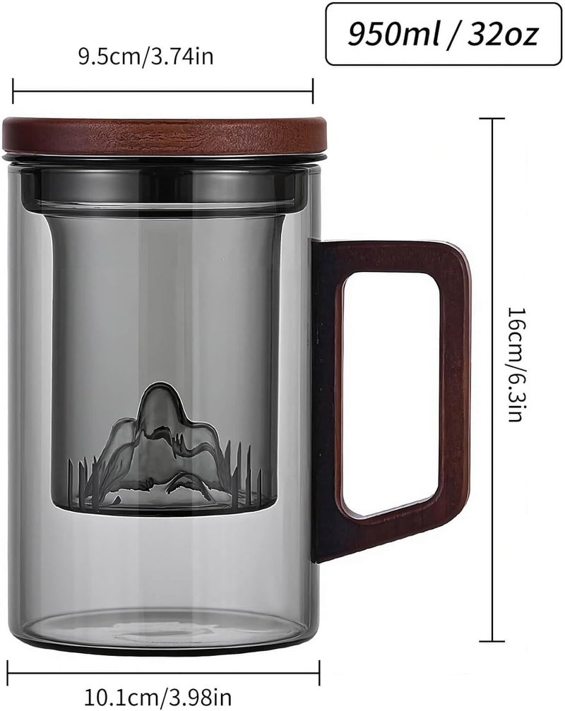 Unbreakable - Glass Tea Cup with Infuser and Lid, 950ML / 32oz Large Borosilicate Tea Mug with Wooden Handle and Lid, Heat Resistant Glass Tea Cup for Loose Leaf Tea, Home Office Use - Image 4
