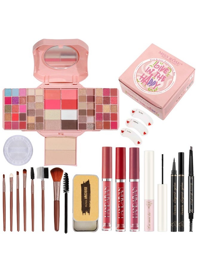 MISS ROSE M All In One Makeup Kit Setprofessional Makeup Kit For Women Full Kit Includes 54 Colors Eyeshadow Paletteeyeliner Eyebrow Pencil Mascara Makeup Brushes Liquid Lipstick Eyebrow Soap (013Pink)  - Image 1