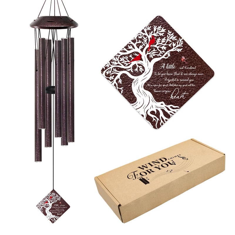 Howarmer Memorial Wind Chime with Cardinal Bird and Tree â€“ Sympathy Gift for Loss of Loved One â€“ Bereavement Wind Chime with Saying â€œA Little Red Cardinal Bird to Let You Knowâ€ for Garden or Outdoor Decor - Image 1