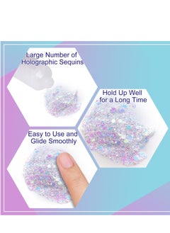 MEICOLY MEICOLY Chameleon Iridescent White Body Glitter, Chunky Face Glitter Paint, Color Changing Mermaid Face Glitter Gel, Opal Glitter Sequin for Body Hair, Halloween Festival Party Cheer Makeup, 50ml  - Image 3