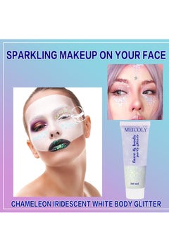 MEICOLY MEICOLY Chameleon Iridescent White Body Glitter, Chunky Face Glitter Paint, Color Changing Mermaid Face Glitter Gel, Opal Glitter Sequin for Body Hair, Halloween Festival Party Cheer Makeup, 50ml  - Image 2