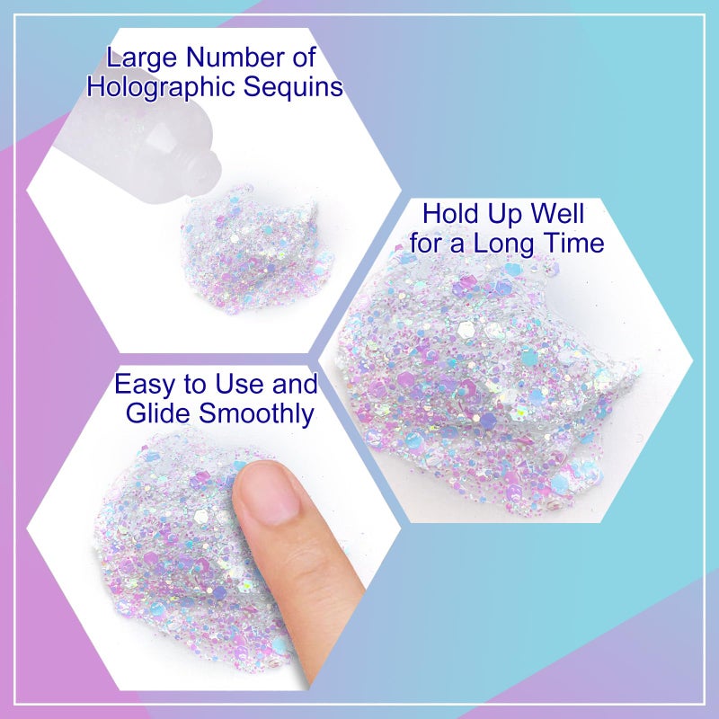 MEICOLY Chameleon Iridescent White Body Glitter,Halloween Face Glitter Paint Ice Themed Aerial Performance,Color Changing Mermaid Face Glitter,Opal Glitter for Body Hair,Festival Party Cheer Makeup - Image 2