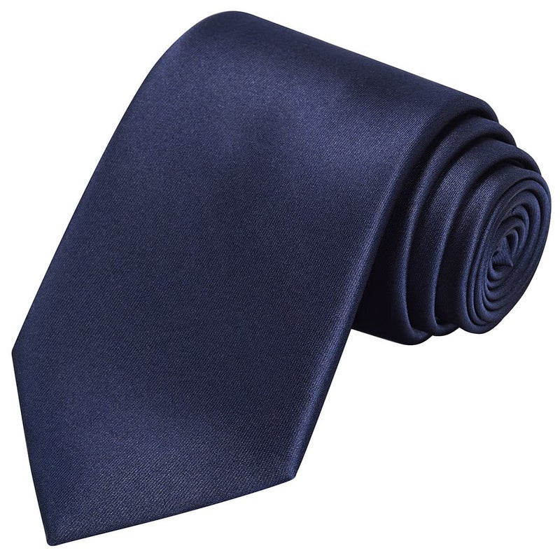 KissTies Marine Tie Navy Blue Solid Satin Necktie Ties For Men + Gift Box - Image 1