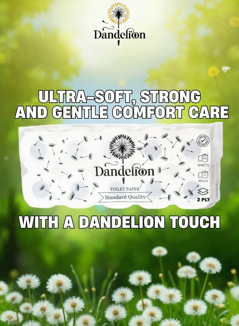 دانديليون كومفورت ورق تواليت 2 طبقة، 10 لفات × 400 ورقة - يدوم طويلا - أبيض - Image 2