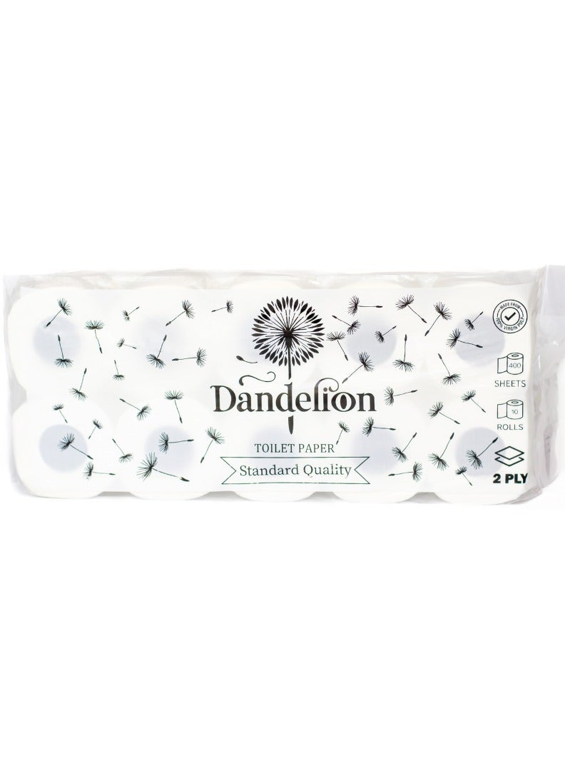 دانديليون كومفورت ورق تواليت 2 طبقة، 10 لفات × 400 ورقة - يدوم طويلا - أبيض - Image 1