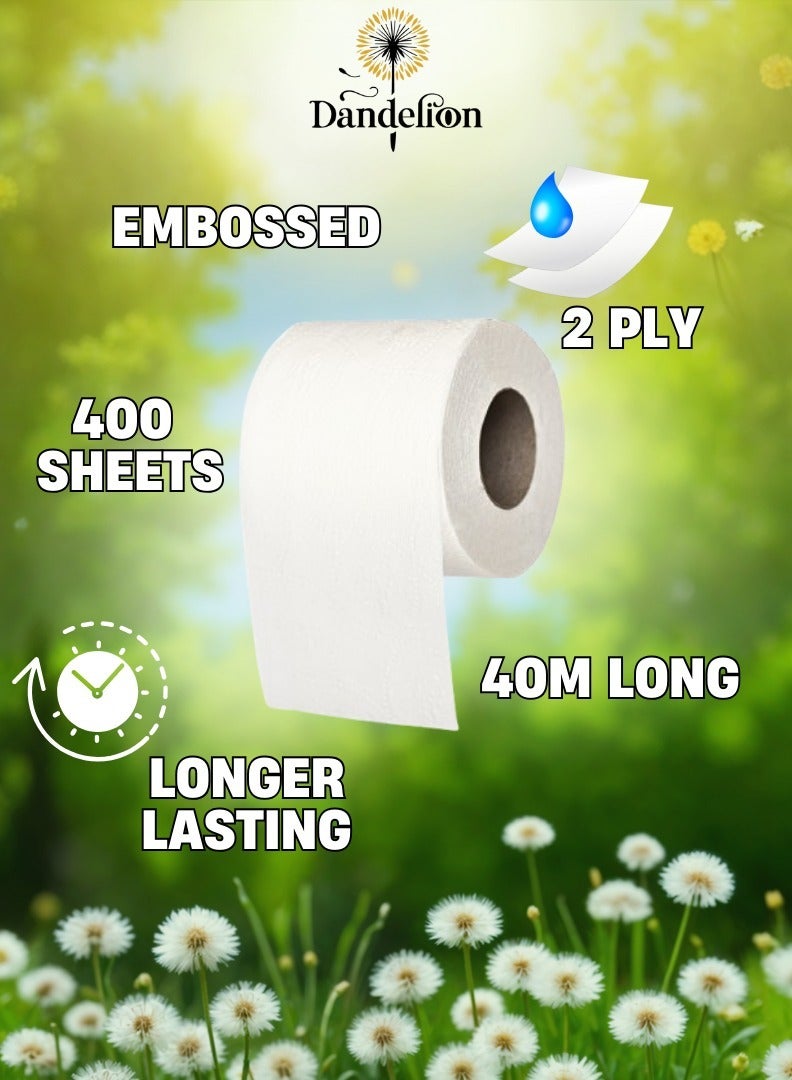 دانديليون كومفورت ورق تواليت 2 طبقة، 10 لفات × 400 ورقة - يدوم طويلا - أبيض - Image 3