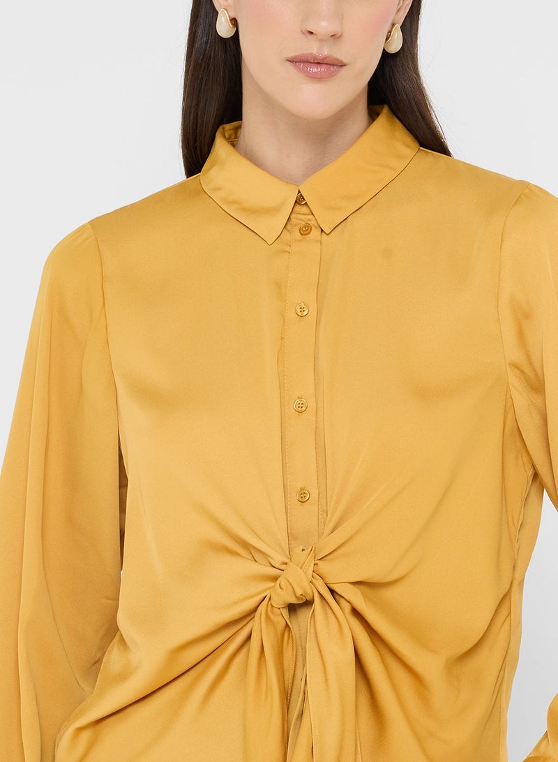 VERO MODA LEO Long Sleeve Button Down SATIN KNOT SHIRT - Image 3