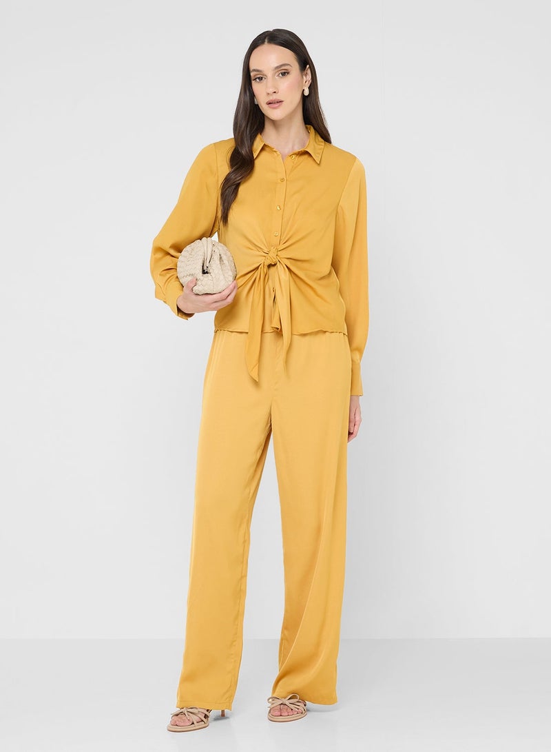 VERO MODA LEO Long Sleeve Button Down SATIN KNOT SHIRT - Image 4