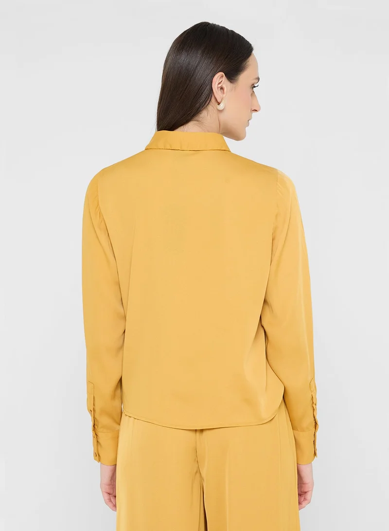 VERO MODA LEO Long Sleeve Button Down SATIN KNOT SHIRT