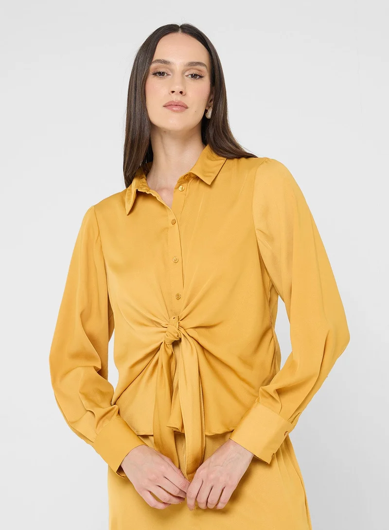 VERO MODA LEO Long Sleeve Button Down SATIN KNOT SHIRT