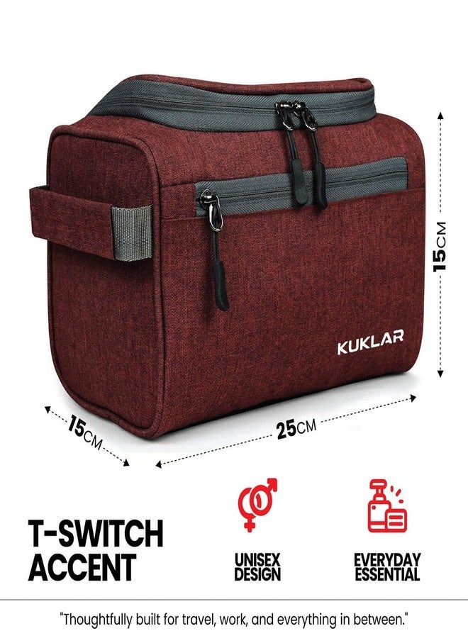 KUKLAR Large Travel Toiletry Bag for Men, Water-Resistant Canvas Dopp Kit with Front Zipper Pocket, Portable Bathroom Hygiene & Grooming Organizer Bag for Vacation & Gym(Maroon) - Image 2