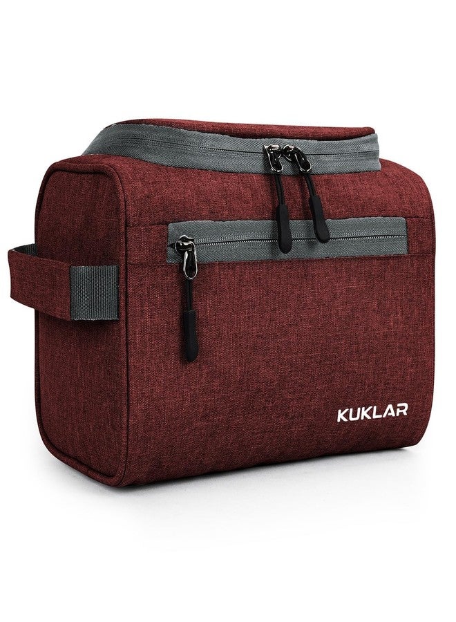 KUKLAR Large Travel Toiletry Bag for Men, Water-Resistant Canvas Dopp Kit with Front Zipper Pocket, Portable Bathroom Hygiene & Grooming Organizer Bag for Vacation & Gym(Maroon) - Image 1