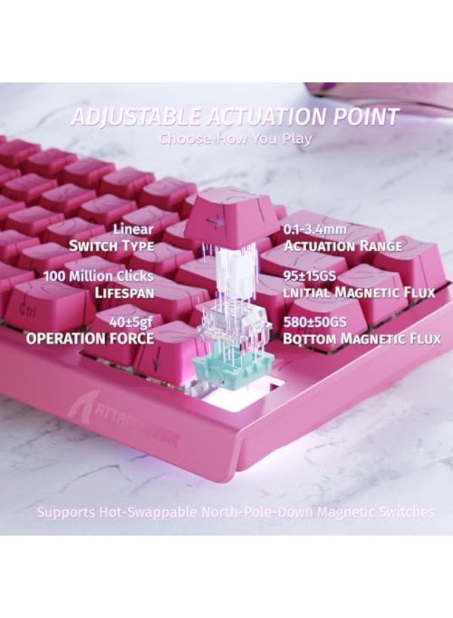 X68 HE 8000Hz Rapid Trigger Keyboard, 0.01mm RT Accuracy Wired Gaming Keyboard with Magnetic Switch, Adjustable Actuation, Rapid Trigger, Snap Tap, RGB Lighting for PC/Mac, Pink Contours - Image 4