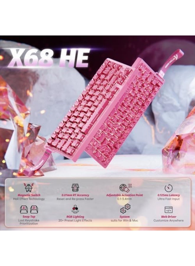 X68 HE 8000Hz Rapid Trigger Keyboard, 0.01mm RT Accuracy Wired Gaming Keyboard with Magnetic Switch, Adjustable Actuation, Rapid Trigger, Snap Tap, RGB Lighting for PC/Mac, Pink Contours - Image 2