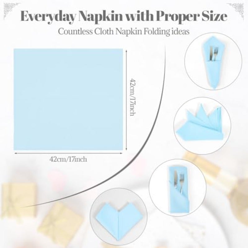 PLOYMONO Baby Blue Cloth Napkins - 8 Pack 17"x17" Polyester Dinner Napkins Heavy Duty 180 GSM Cloth Napkins with Hemmed Edges - Great for Restaurants Weddings Parties Banquets Dinner - Image 5