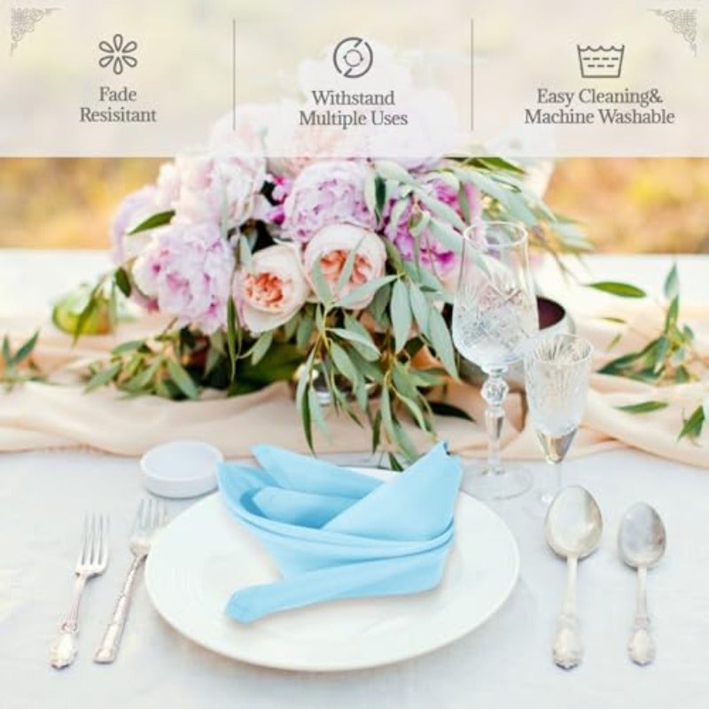PLOYMONO Baby Blue Cloth Napkins - 8 Pack 17"x17" Polyester Dinner Napkins Heavy Duty 180 GSM Cloth Napkins with Hemmed Edges - Great for Restaurants Weddings Parties Banquets Dinner - Image 2