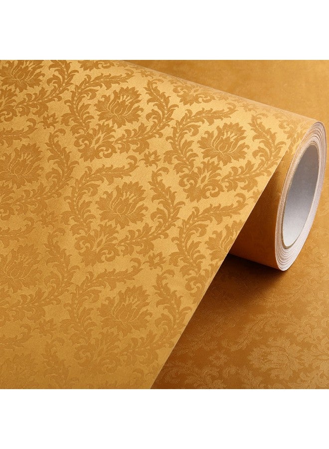 Wolpin Wall Stickers Wallpaper Living Room, Bedroom, Textured Embossed Decal Floral Home Interior Decoration, DIY Self Adhesive, Gold Damask - Image 1