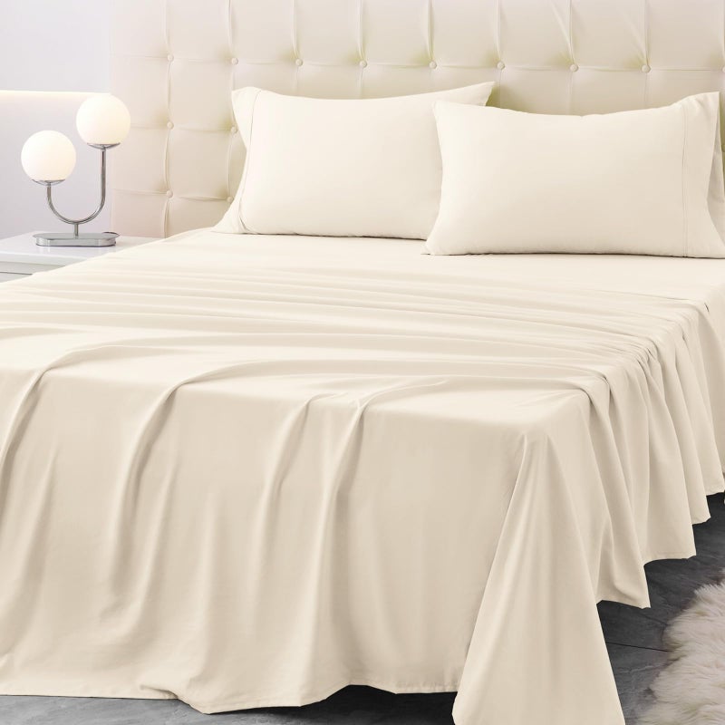 Homilay Full Size Bed Sheet Set - 4 Piece Soft Microfiber Sheets With Deep Pockets  Cooling Technology  And Wrinkle-Free Pillowcase. Hotel-Quality  Durable Bedding  Cream - Image 1