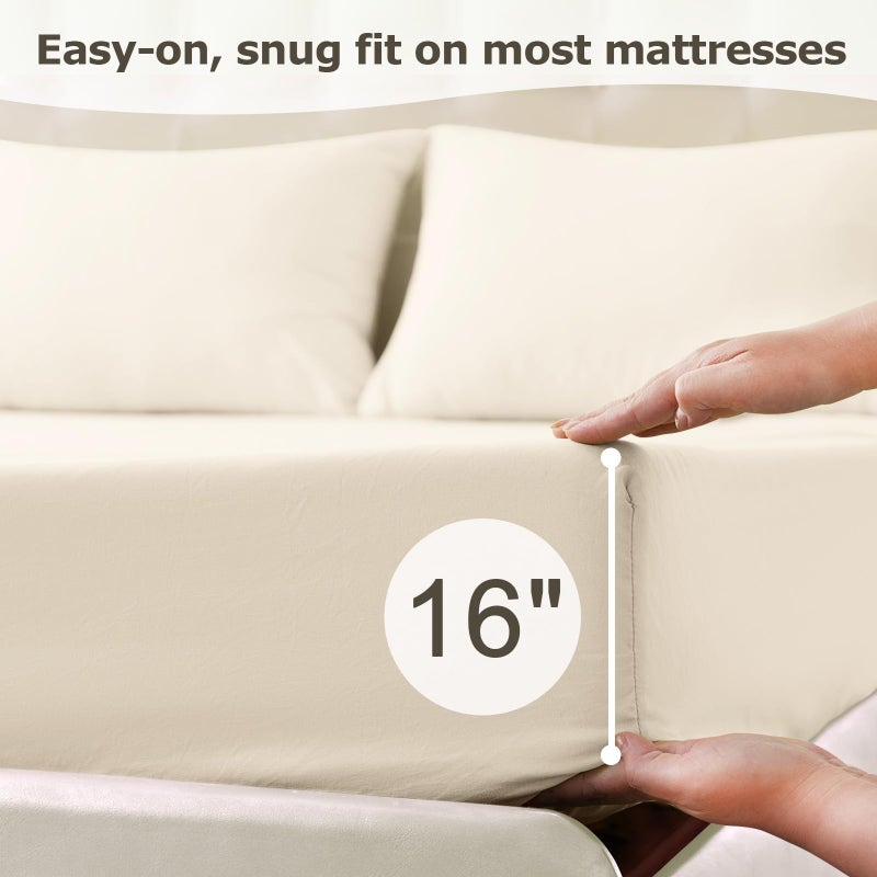 Homilay Full Size Bed Sheet Set - 4 Piece Soft Microfiber Sheets With Deep Pockets  Cooling Technology  And Wrinkle-Free Pillowcase. Hotel-Quality  Durable Bedding  Cream - Image 4