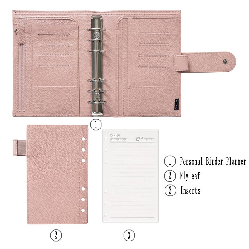 Moterm Personal Luxe Rings Planner - Genuine Leather Binder Organizer (30mm Ring, Pebbled-Dusty Rose) - Image 2