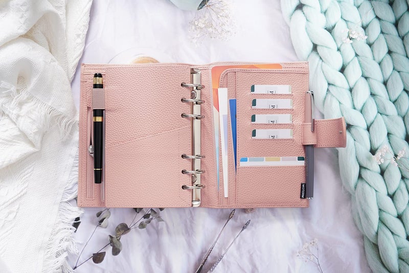 Moterm Personal Luxe Rings Planner - Genuine Leather Binder Organizer (30mm Ring, Pebbled-Dusty Rose) - Image 4