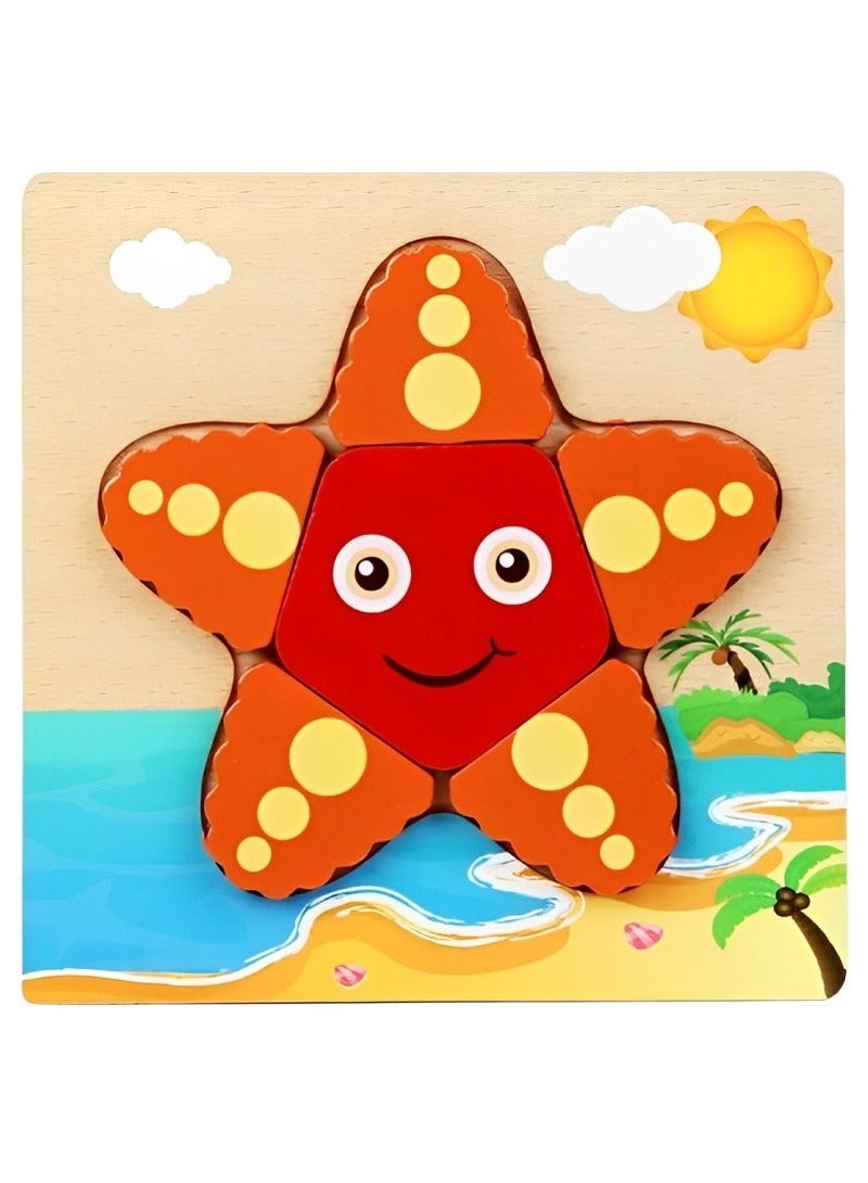 Wooden 3D Jigsaw Puzzle Star Colored Shape for Toddlers, Teacher Parents Early Learning Support Tools, Attractive Colors and Patterns, Montessori Motor and Sensory Skills Develop Toys, Ideal Gift - Image 1