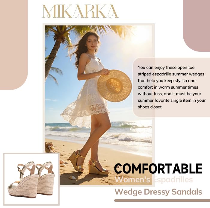 mikarka Women's Espadrille Wedge Sandals: Ankle Strap Platform Open Toe Wedges - Stylish High Heel Dressy Summer Wedges for Women, Inspired by Espadrilles - Image 4