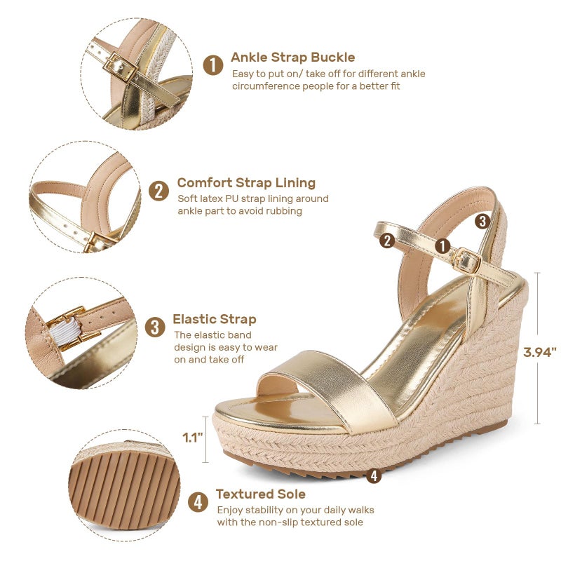 mikarka Women's Espadrille Wedge Sandals: Ankle Strap Platform Open Toe Wedges - Stylish High Heel Dressy Summer Wedges for Women, Inspired by Espadrilles - Image 3