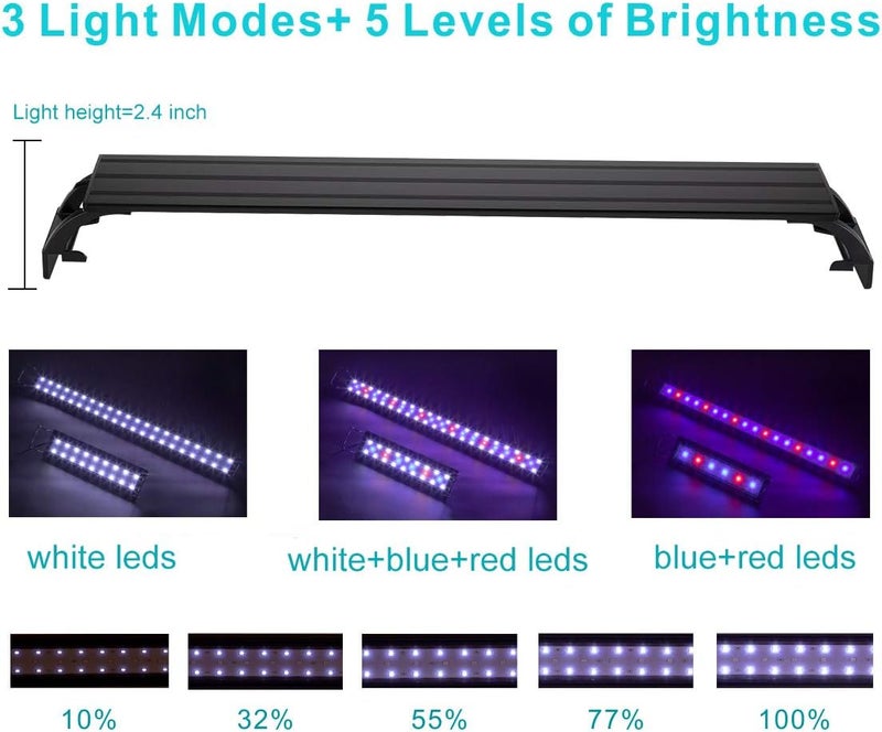 Hygger ضوء حوض السمك كامل الطيف 16 واط مع هيكل من سبائك الألومنيوم وحوامل قابلة للتعديل، LEDs بيضاء وزرقاء وحمراء، وحدة تحكم خارجية، لحوض سمك المياه العذبة (24-30 بوصة) - Image 4