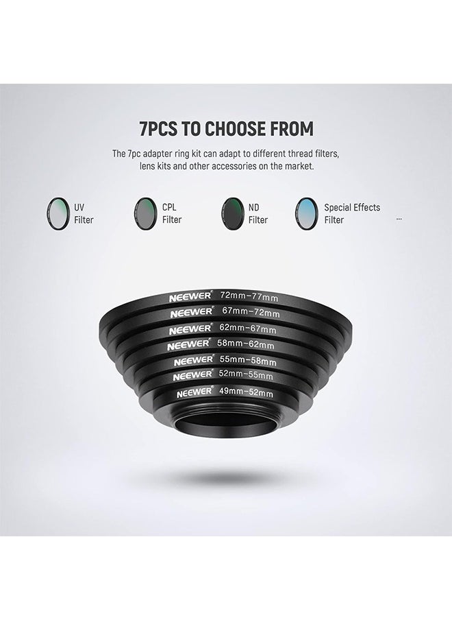 Neewer Neewer 9 Pieces Lens Filter Rings Set, Made of Anodized Aluminum, Includes: 37-49mm, 49-52mm, 52-55mm, 55-58mm, 58-62mm, 62-67mm, 67-67mm, 8-2.8 35" 72-77mm 77-82mm  - Image 3