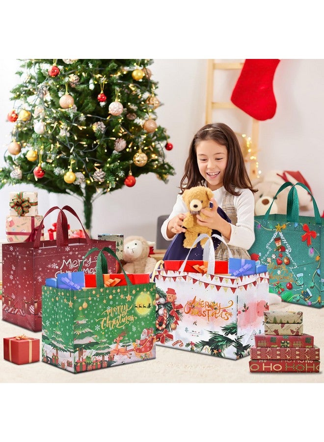 AhfuLife 16Pcs Large Christmas Gift Bags, 12.8''X 9.8''X 6.7'', Christmas Tote Bags With Handles, Reusable Non-Woven Christmas Shopping Bags For New Year, Xmas'S Party Supplies Decorations - Image 3