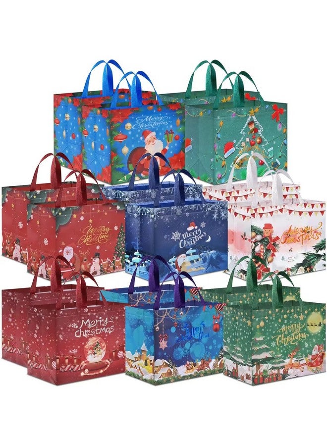 AhfuLife 16Pcs Large Christmas Gift Bags, 12.8''X 9.8''X 6.7'', Christmas Tote Bags With Handles, Reusable Non-Woven Christmas Shopping Bags For New Year, Xmas'S Party Supplies Decorations - Image 1