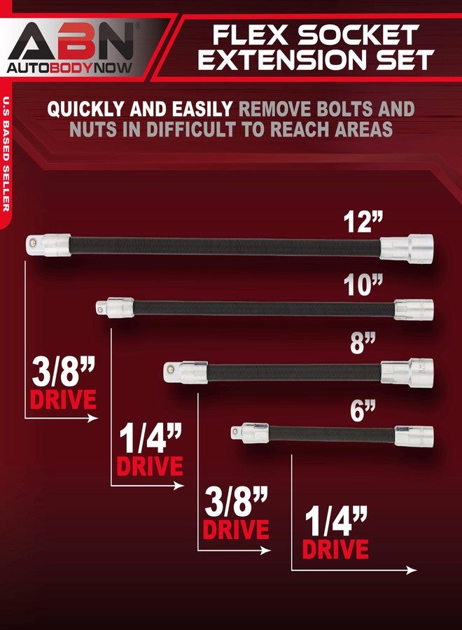 ABN Flexible Socket Extension Cables - 4pc Flex Socket Extension Bar Set 1/4in and 3/8in Drive Light Impact Extender - Image 2