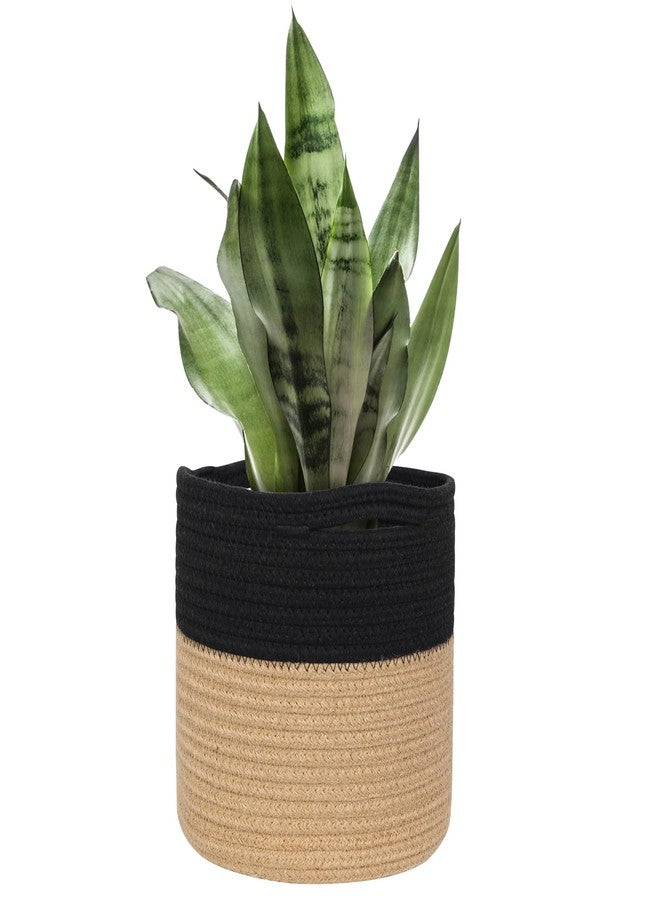 MEGASKET Wicker Plant Basket Indoor, 8"x8"x8" Jute Spliced Cotton Rope Basket Planter up to 7" Pot, Modern Woven Flower Tree Pots Cover, Small Floor Indoor Planters, Home Decor Storage Bin - Image 1