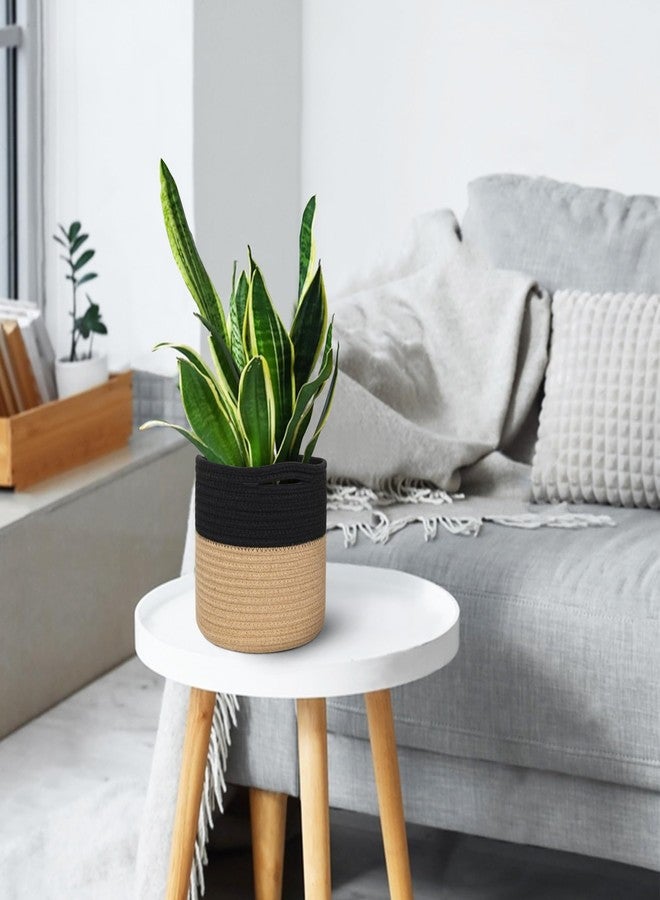 MEGASKET Wicker Plant Basket Indoor, 8"x8"x8" Jute Spliced Cotton Rope Basket Planter up to 7" Pot, Modern Woven Flower Tree Pots Cover, Small Floor Indoor Planters, Home Decor Storage Bin - Image 4