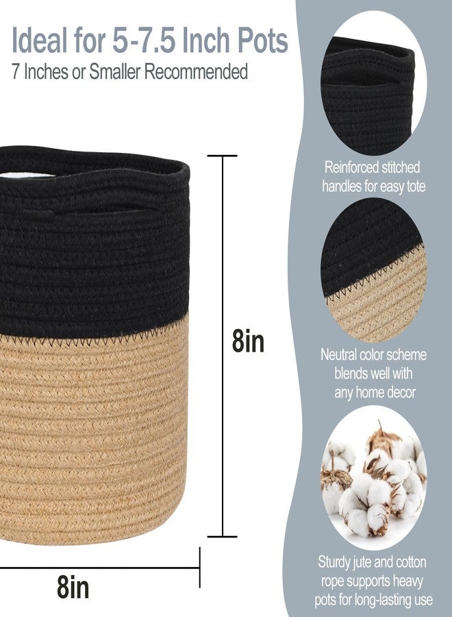 MEGASKET Wicker Plant Basket Indoor, 8"x8"x8" Jute Spliced Cotton Rope Basket Planter up to 7" Pot, Modern Woven Flower Tree Pots Cover, Small Floor Indoor Planters, Home Decor Storage Bin - Image 2