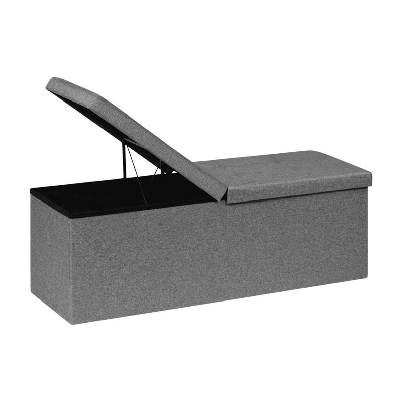 Bonlife Extra Large Folding Ottoman Storage BoxLinen Toy Storage ChestWindow Seat with Storage TrunkEnd of Bed BenchGrey 110x38x38cm