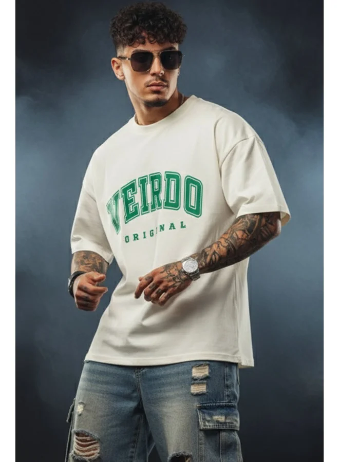 فيردو Veirdo® Pure Cotton Green, Royal Blue, Red & Swan White Oversized Fit Typographic Printed Half Sleeve T-Shirt for Men & Boys (OS_100_VDORGNL_SW_XL)