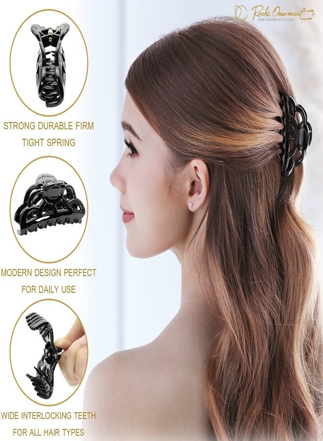 RC ROCHE ORNAMENT زينة RC ROCHE 6 قطع لمستحضرات التجميل النسائية مشبك فرنسي عتيق قوي الثبات بدون انزلاق بأسنان فكية متداخلة ملحقات أزياء فاخرة مشبك شعر، أسود متوسط - Image 3