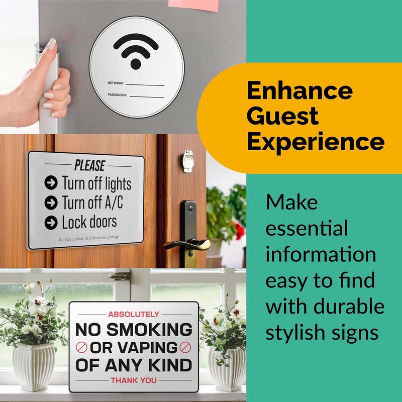 ORCA 5 Essential AirBnB Signs For Hosts | Wifi Password Sign For Home Guests, No Smoking, Do Not Flush For Bathroom Toilet, Turn Off Lights & AC, Air Bnb Vacation Rental Review Request Fridge Magnet - Image 3