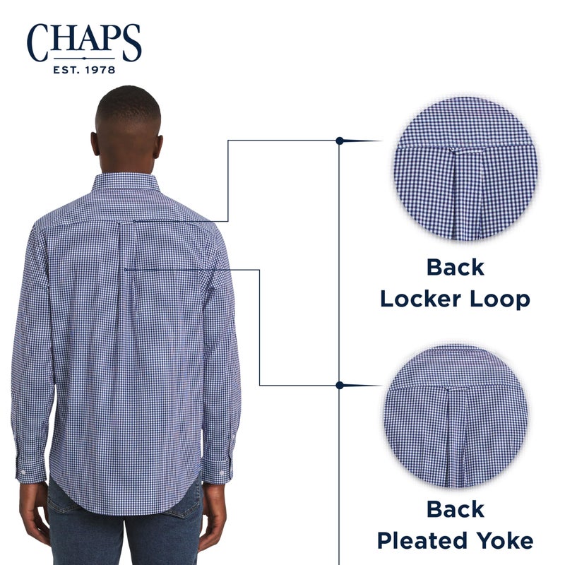 Chaps تشابس قميص رجالي كلاسيكي بقصة مريحة بأكمام طويلة وأزرار قابل للتمدد من بوبلين كاجوال، أزرق ملكي، كبير - Image 5