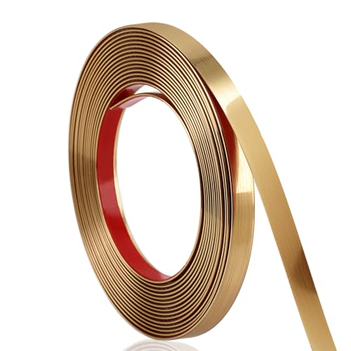 Soengsau Brushed Gold Finish Molding Trim 1968L x 04W Peel and Stick Decoration Strip for Ceiling Wall Tile Edge Furniture Cabinet Mirror - Image 1