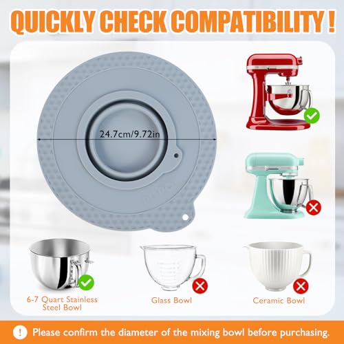 PQPO Silicone Mixer Bowl Cover Compatible with KitchenAid 6-7 Quart Bowl-Lift Stand Mixers, Mixing Bowl Lid Dustproof and Splash-Proof(Grey) - Image 3